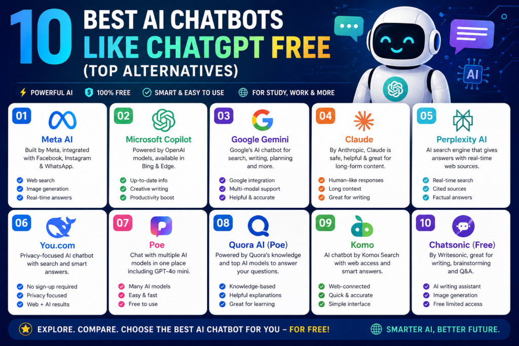 10 Best AI Chatbots Like ChatGPT Free (Top Alternatives)