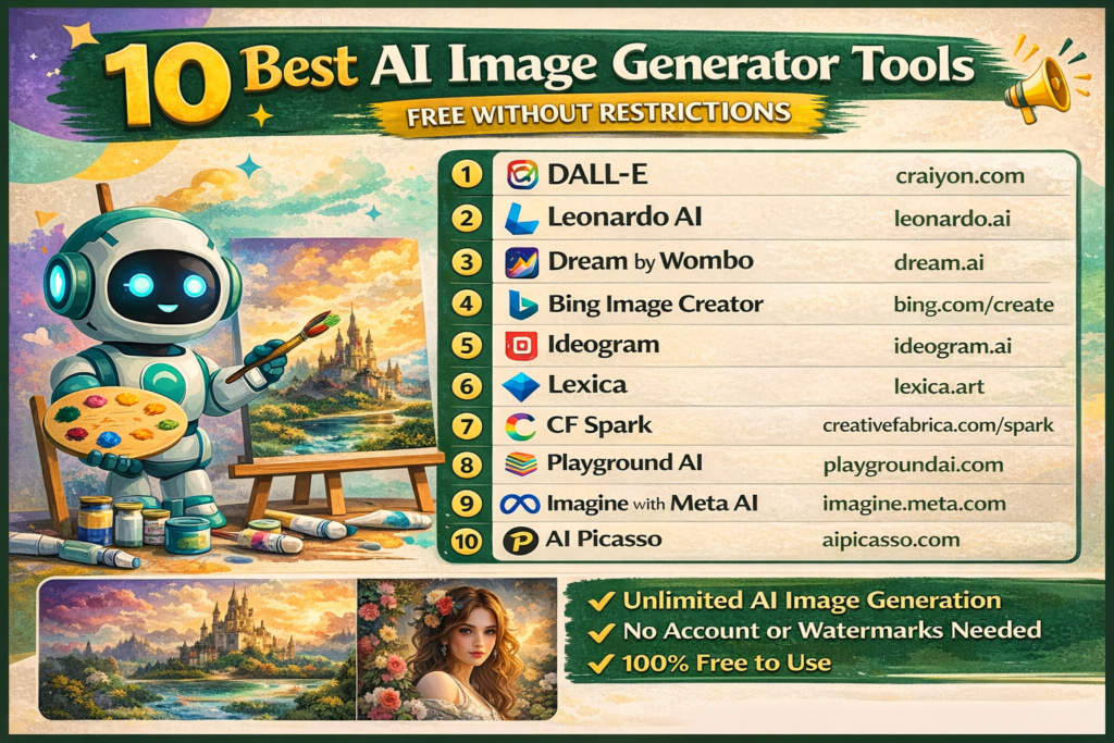 10 Best AI Image Generator Tools Free Without Restrictions 