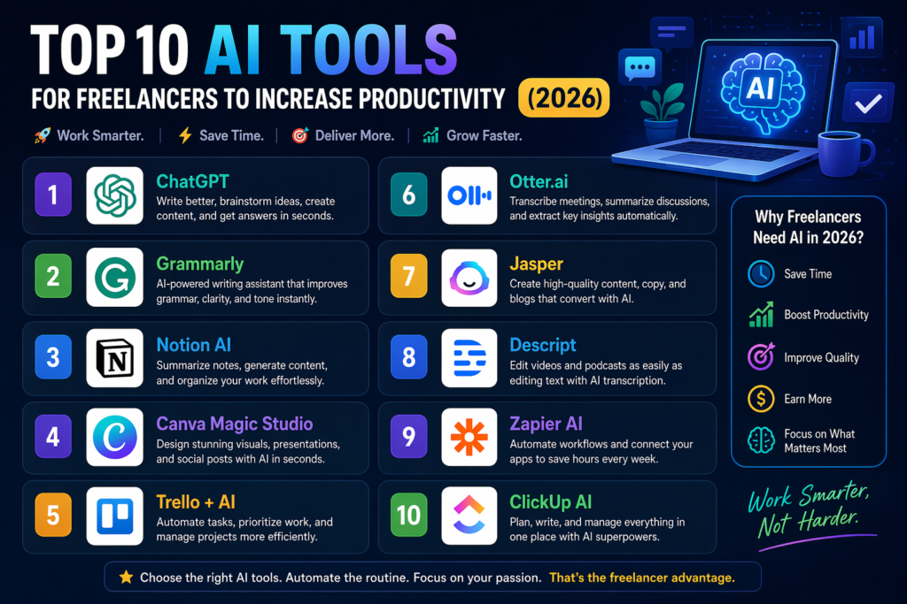 Top 10 AI Tools for Freelancers to Increase Productivity (2026) 